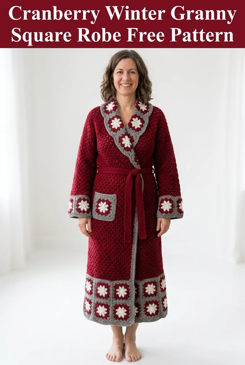 Cranberry Winter Granny Square Robe Free Pattern