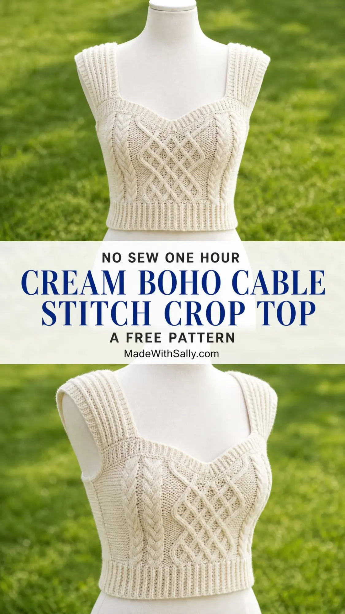 Cream Boho Cable Stitch Crop Top Free Crochet Pattern
