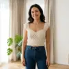 Cream Boho Cable Stitch Crop Top Free Crochet Pattern