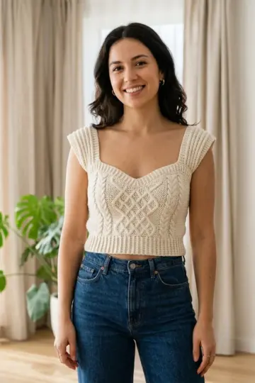 Cream Boho Cable Stitch Crop Top Free Crochet Pattern