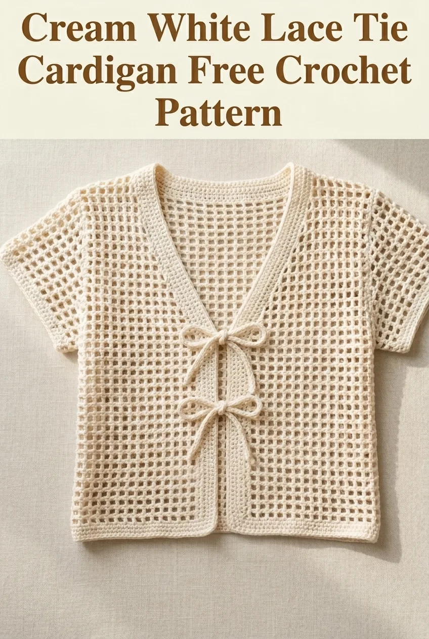 Cream White Lace Tie Cardigan Free Crochet Pattern