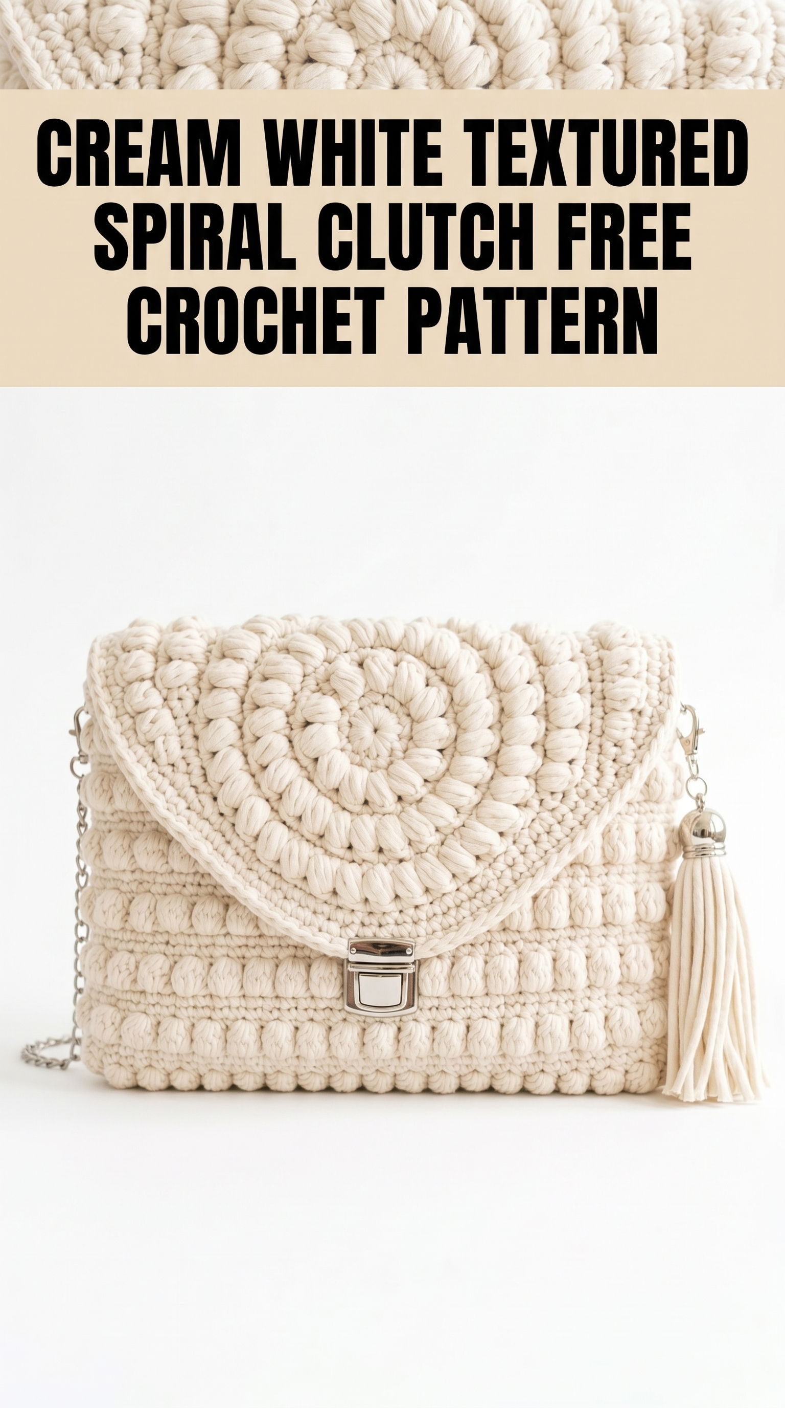 Cream White Textured Spiral Clutch Free Crochet Pattern