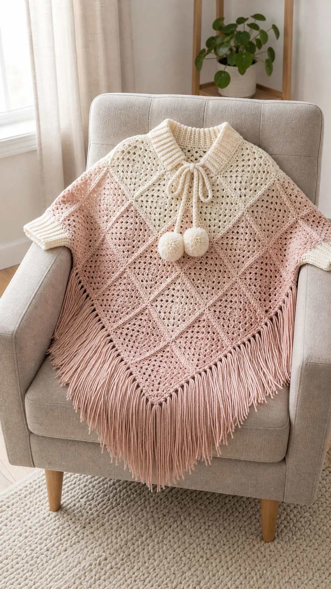 Cream and Blush Ombre Poncho Free Crochet Pattern