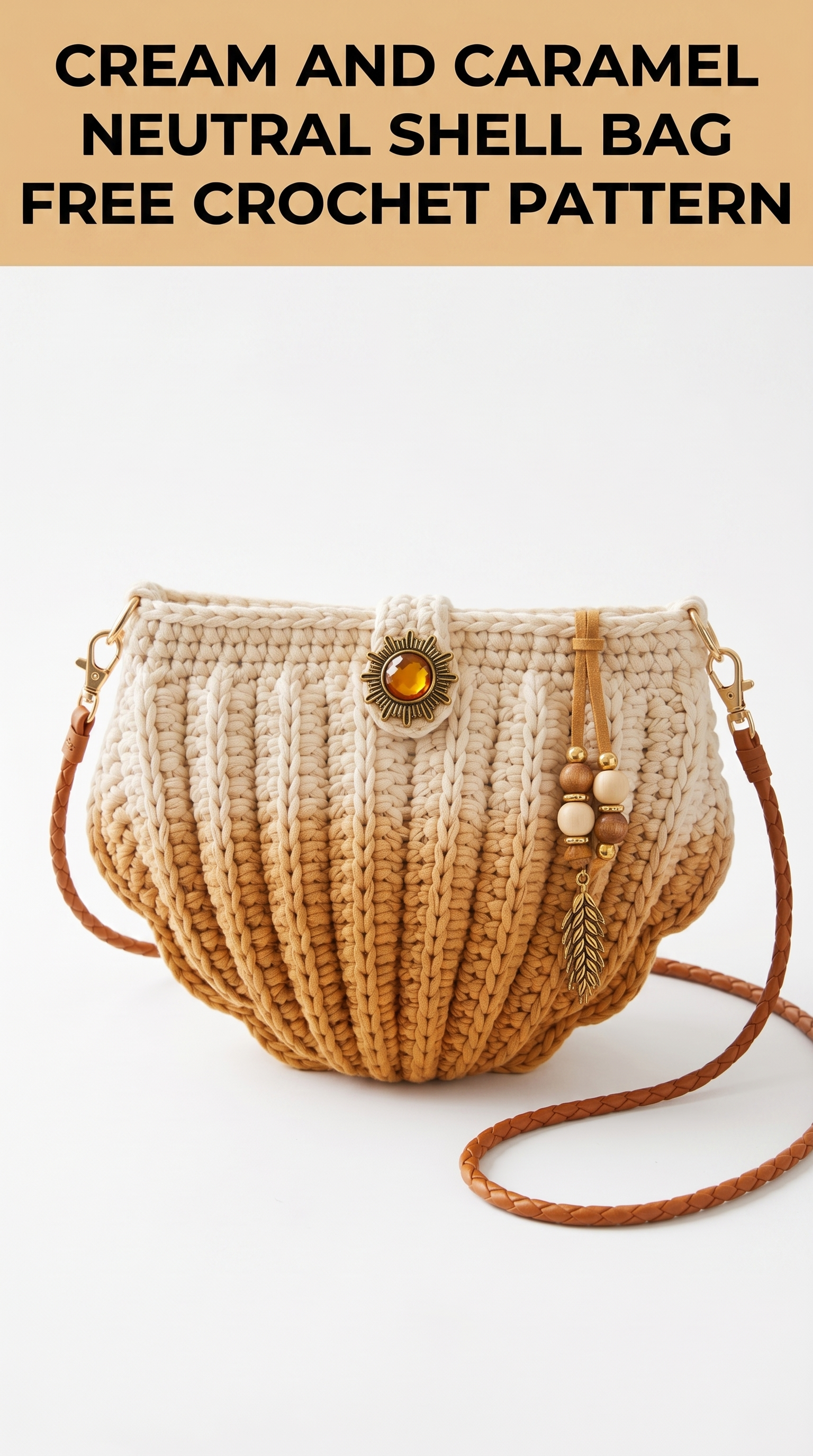Cream and Caramel Neutral Shell Bag Free Crochet Pattern
