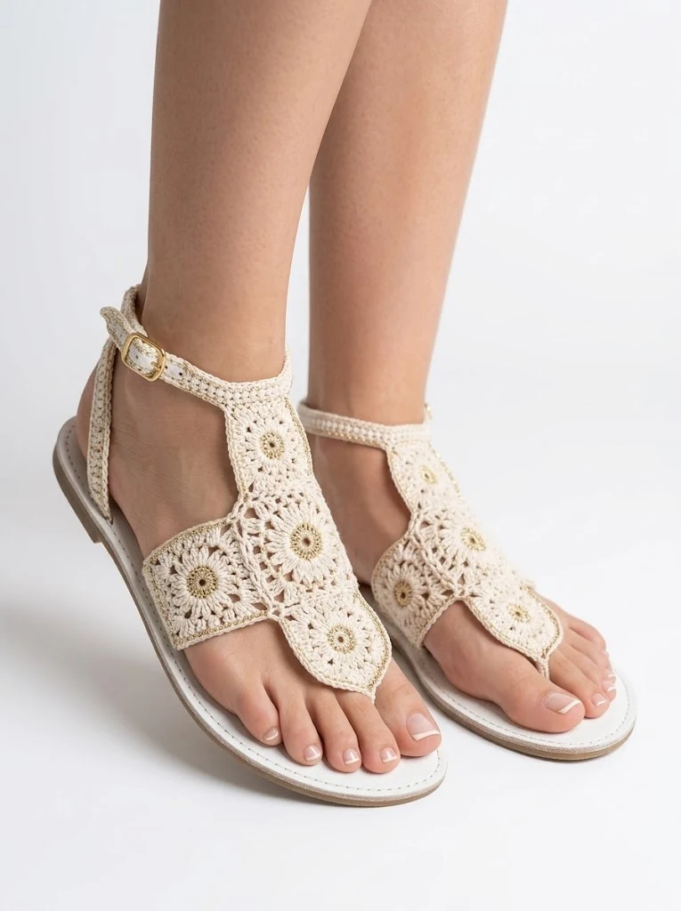 Cream and Gold Crochet Wedding Sandals Free Pattern