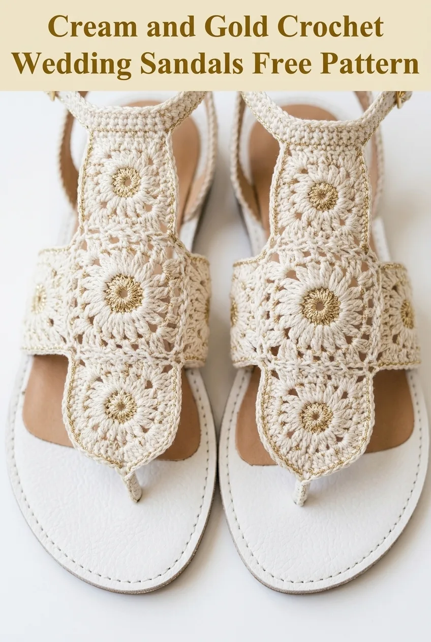 Cream and Gold Crochet Wedding Sandals Free Pattern