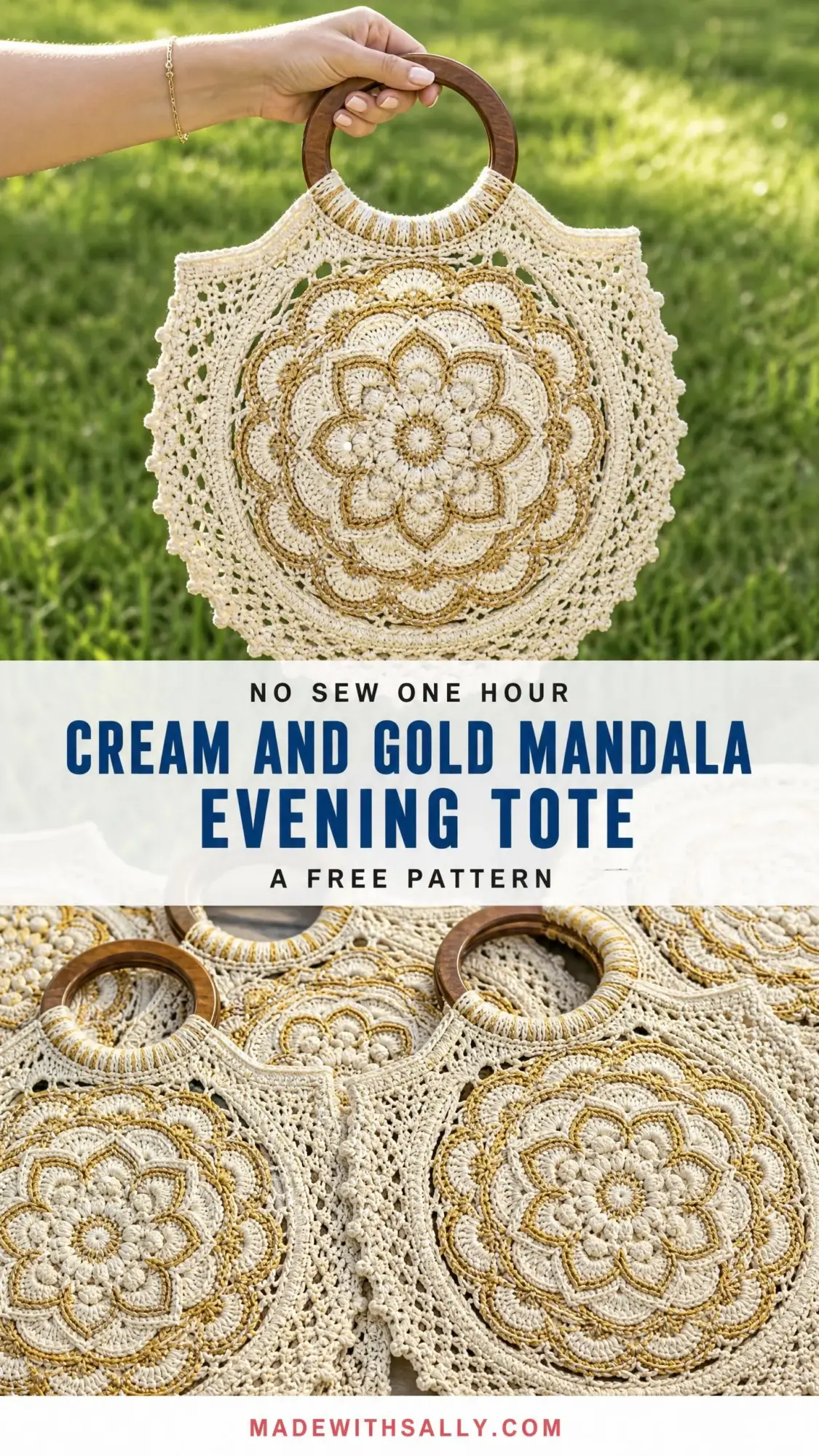 Cream and Gold Mandala Evening Tote Free Crochet Pattern