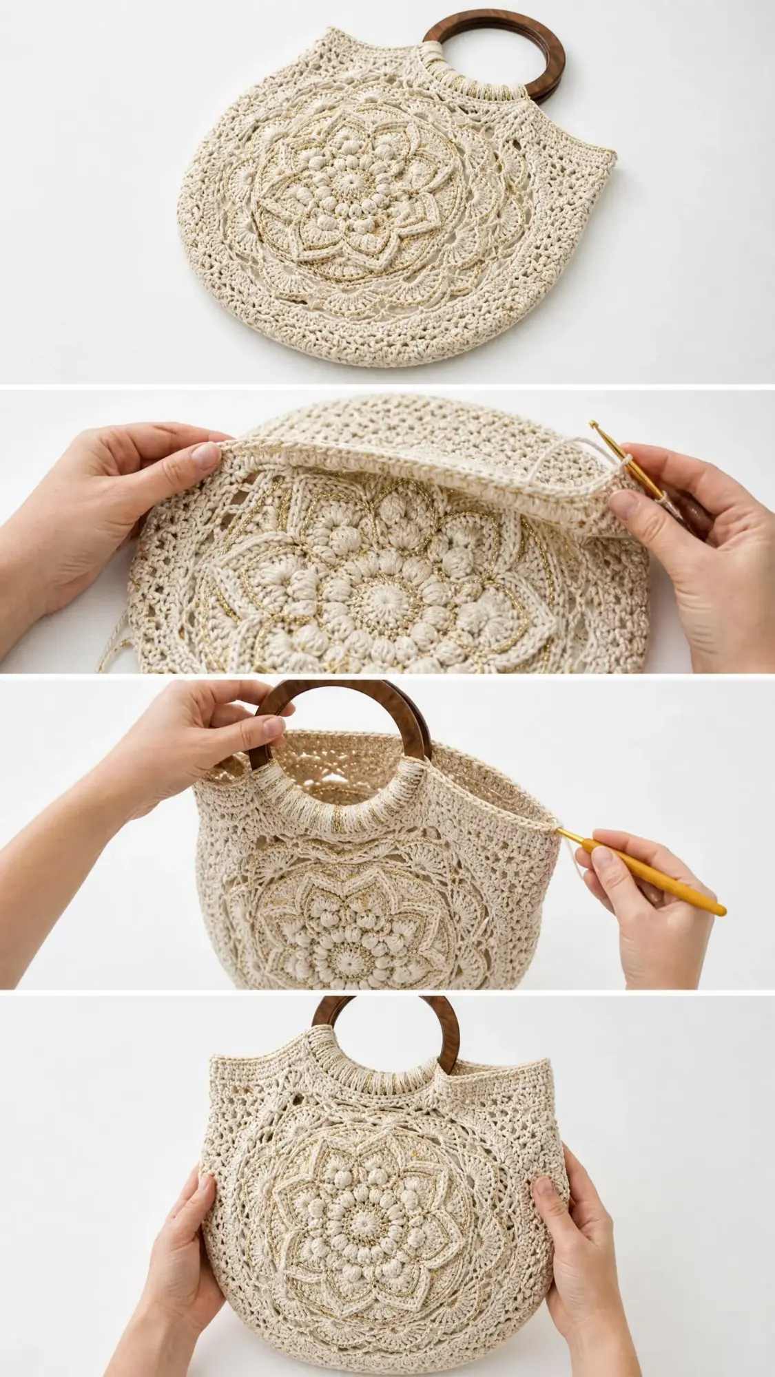 Cream and Gold Mandala Evening Tote Free Crochet Pattern