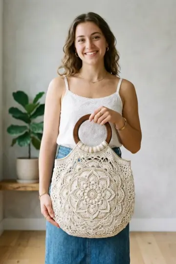 Cream and Gold Mandala Evening Tote Free Crochet Pattern
