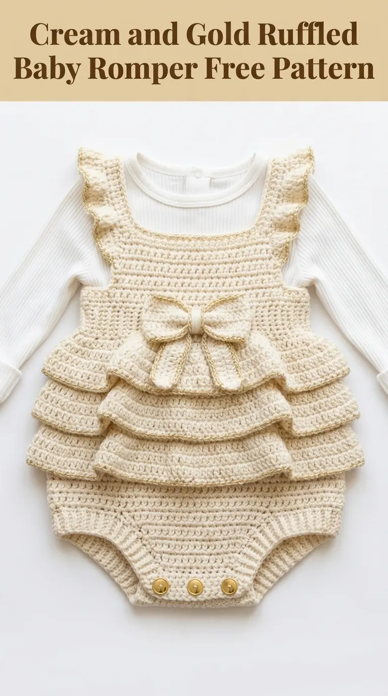 Cream and Gold Ruffled Baby Romper Free Crochet Pattern