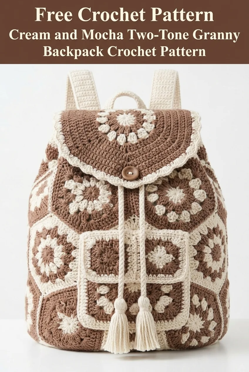 Cream and Mocha Two-Tone Granny Backpack Crochet Pattern
