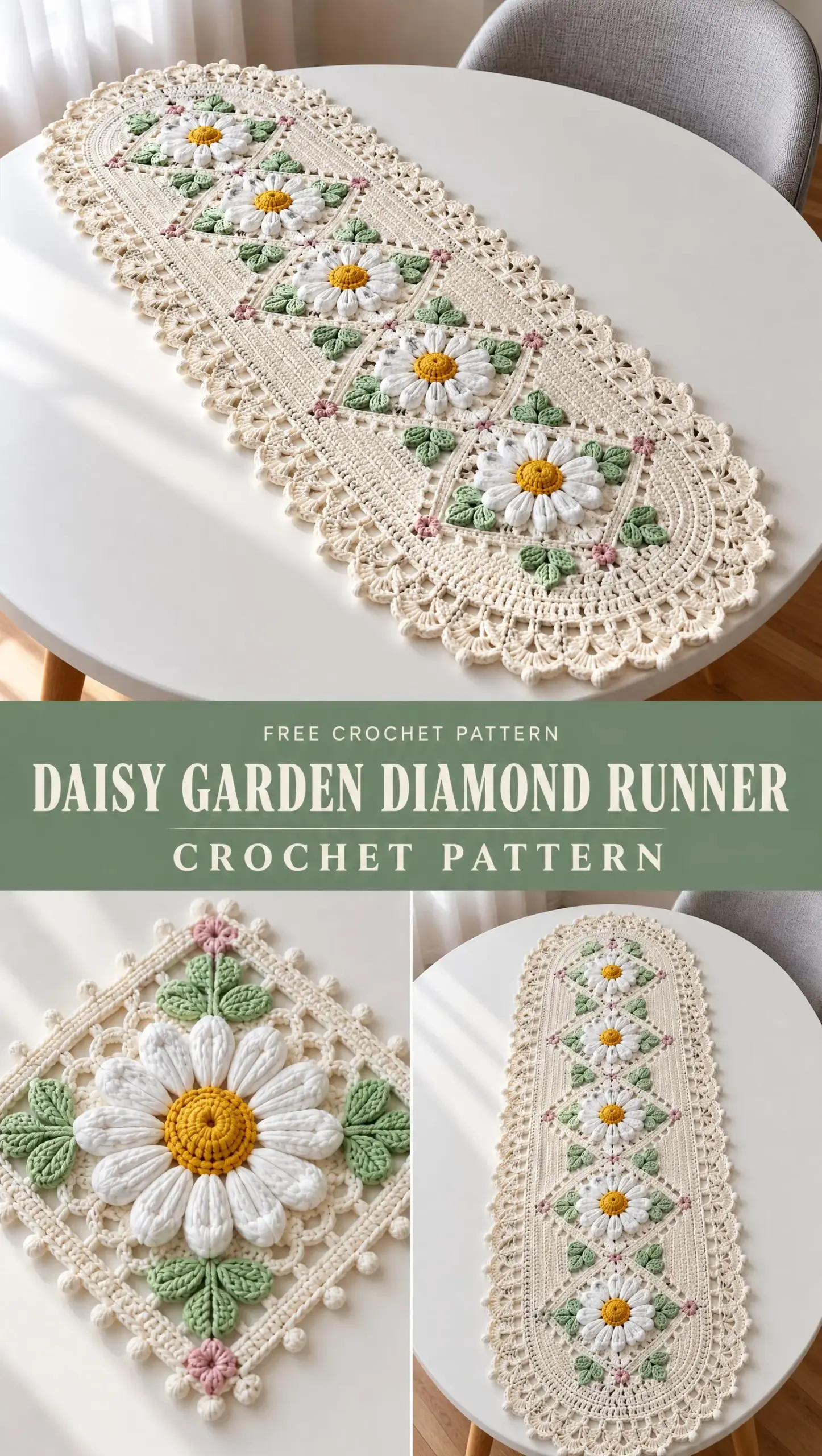 Daisy Garden Diamond Runner Crochet Pattern