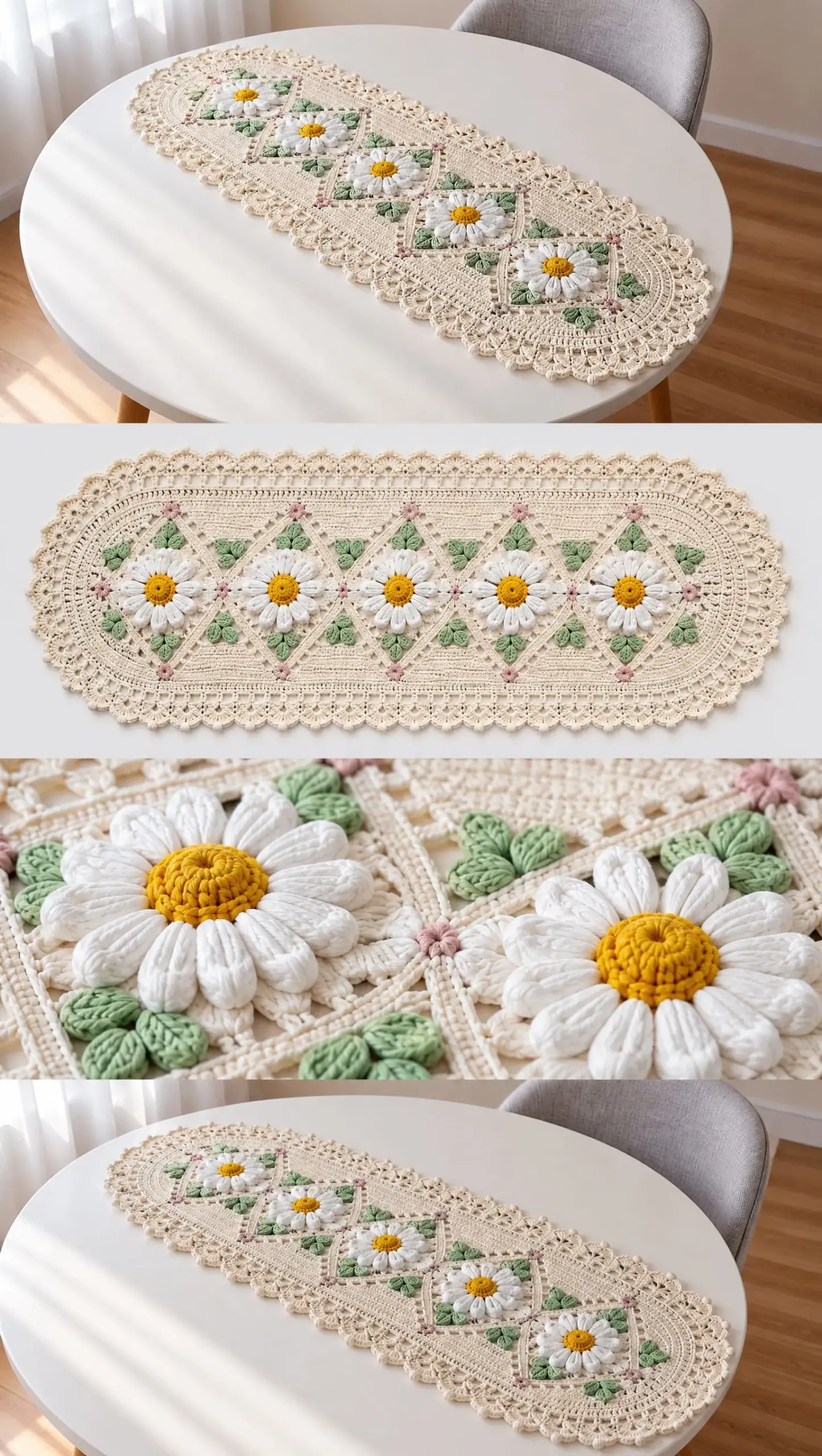 Daisy Garden Diamond Runner Crochet Pattern