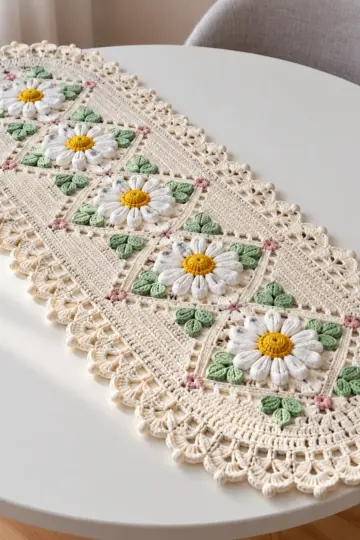 Daisy Garden Diamond Runner Crochet Pattern
