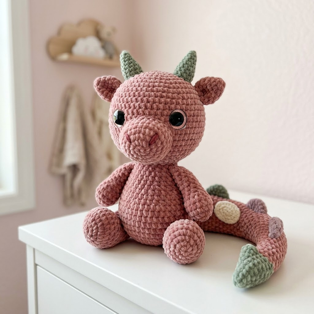 Dusty Rose Dragon Amigurumi Plush Free Crochet Pattern