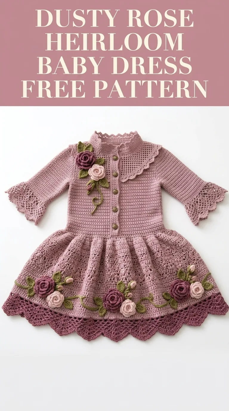Dusty Rose Heirloom Baby Dress Free Crochet Pattern
