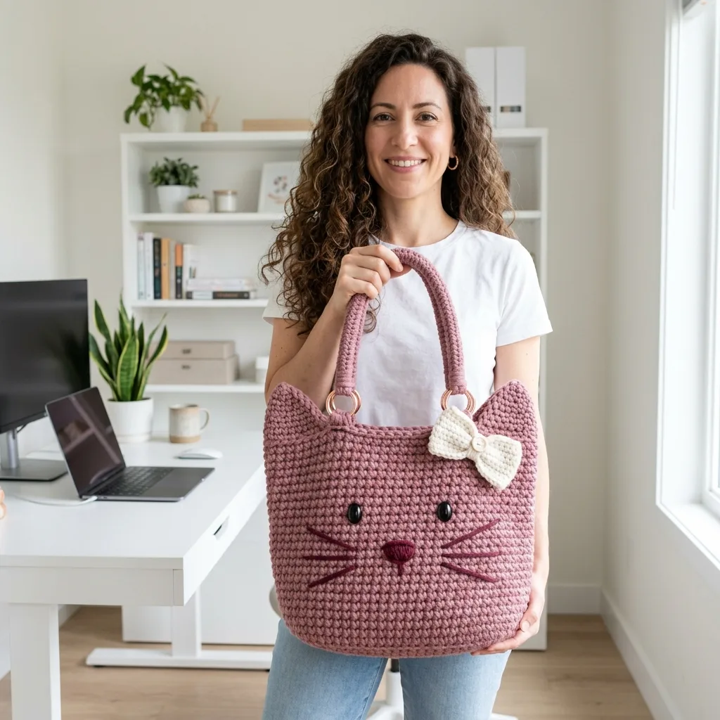Dusty Rose Kitty Face Tote Bag Free Crochet Pattern