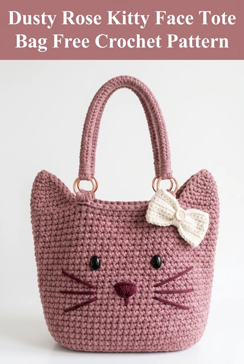 Dusty Rose Kitty Face Tote Bag Free Crochet Pattern