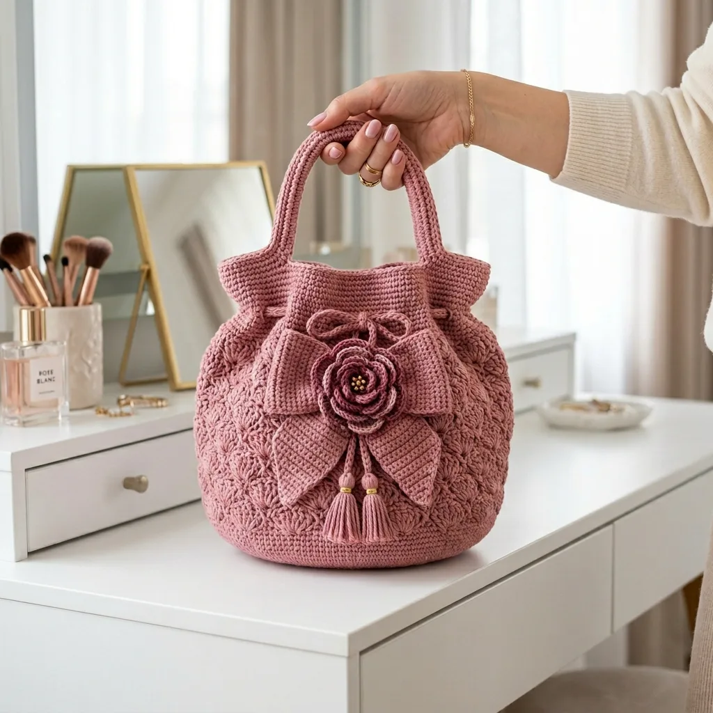Dusty Rose Valentine Bow Handbag Crochet Pattern