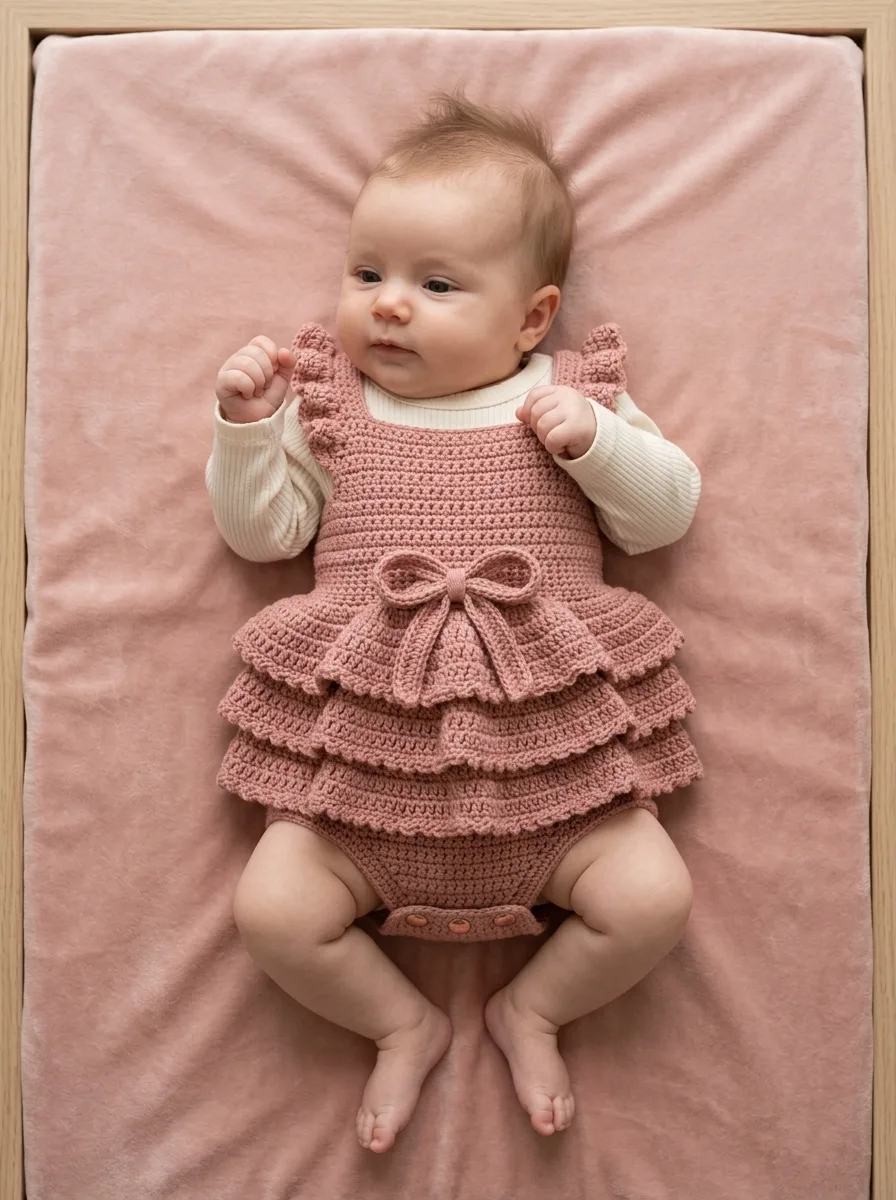 Dusty Rose Vintage Baby Romper Free Crochet Pattern