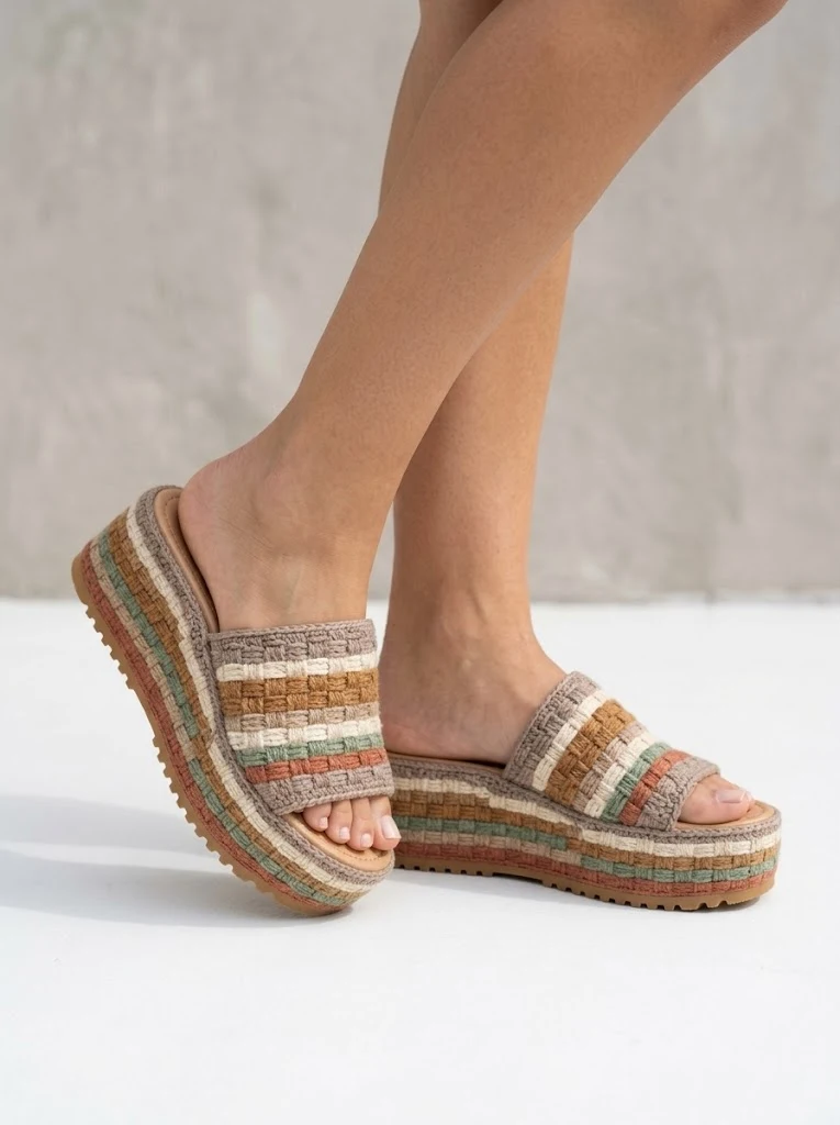 Earthy Neutral Tone Crochet Platform Wedge Sandals Pattern