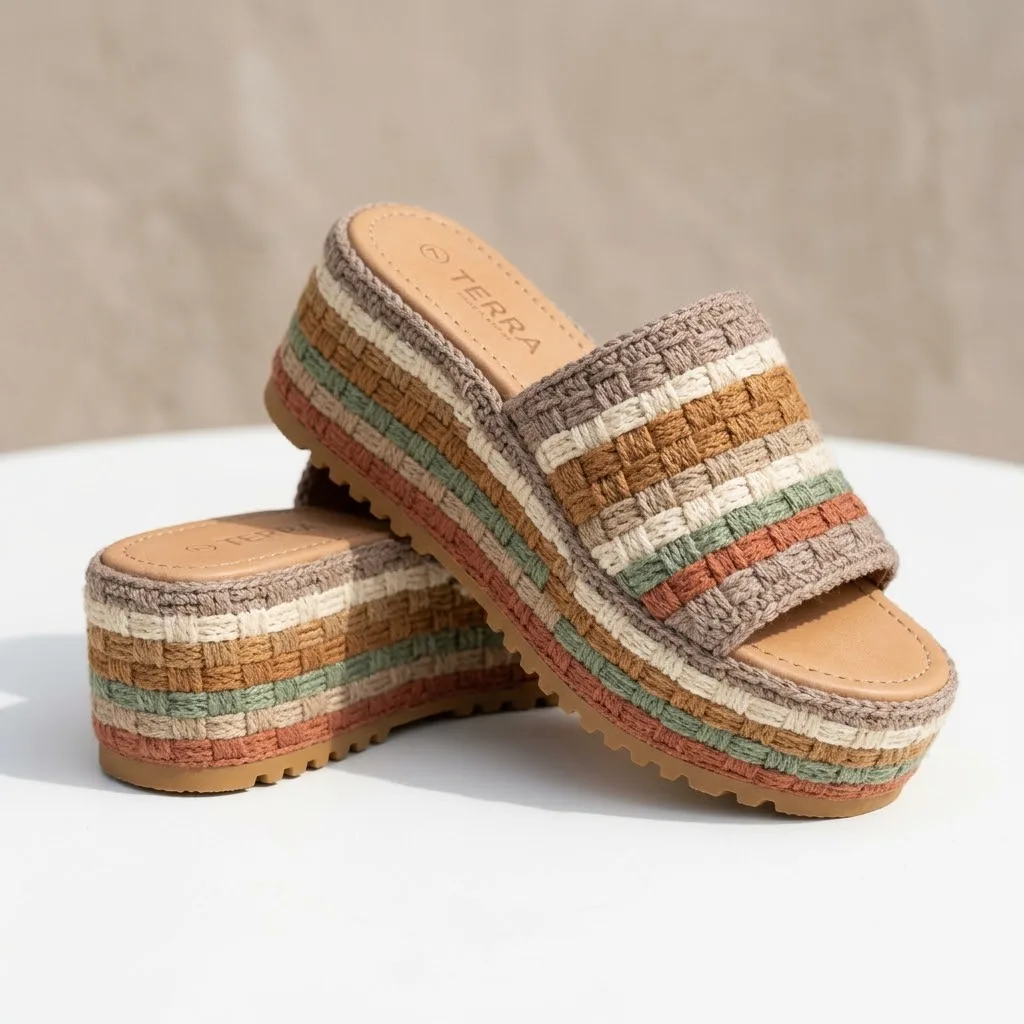 Earthy Neutral Tone Crochet Platform Wedge Sandals Pattern