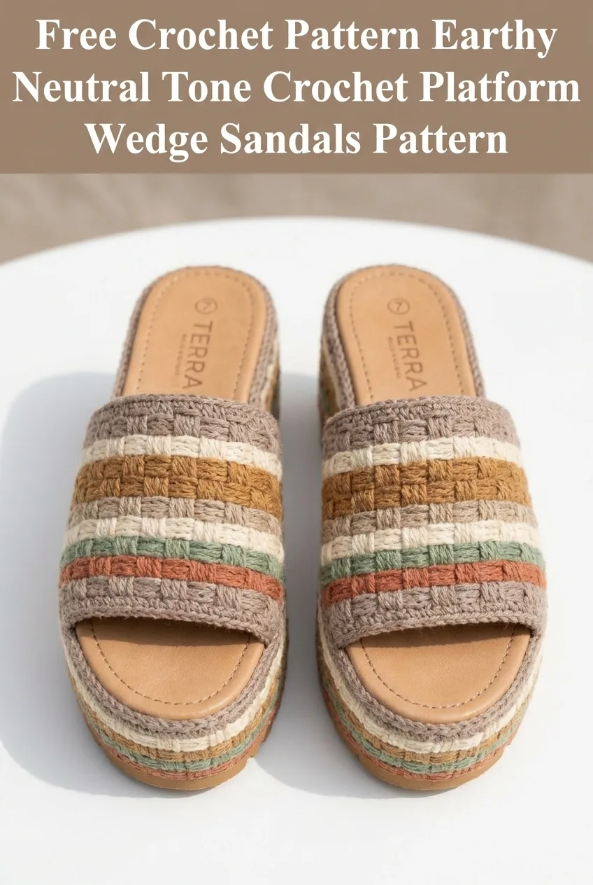 Earthy Neutral Tone Crochet Platform Wedge Sandals Pattern