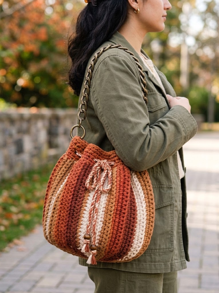 Earthy Terracotta Drawstring Bucket Bag Free Crochet Pattern