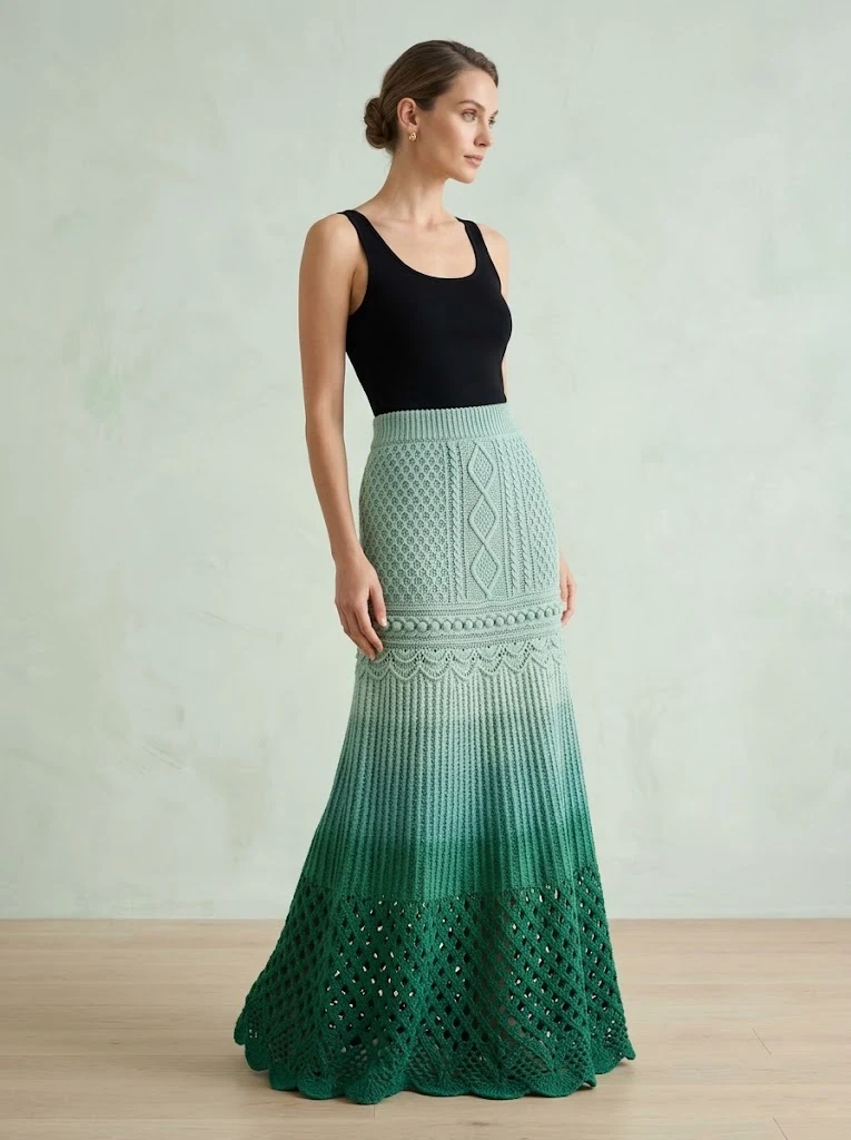 Emerald Jewel Tone Lace Maxi Skirt Free Crochet Pattern