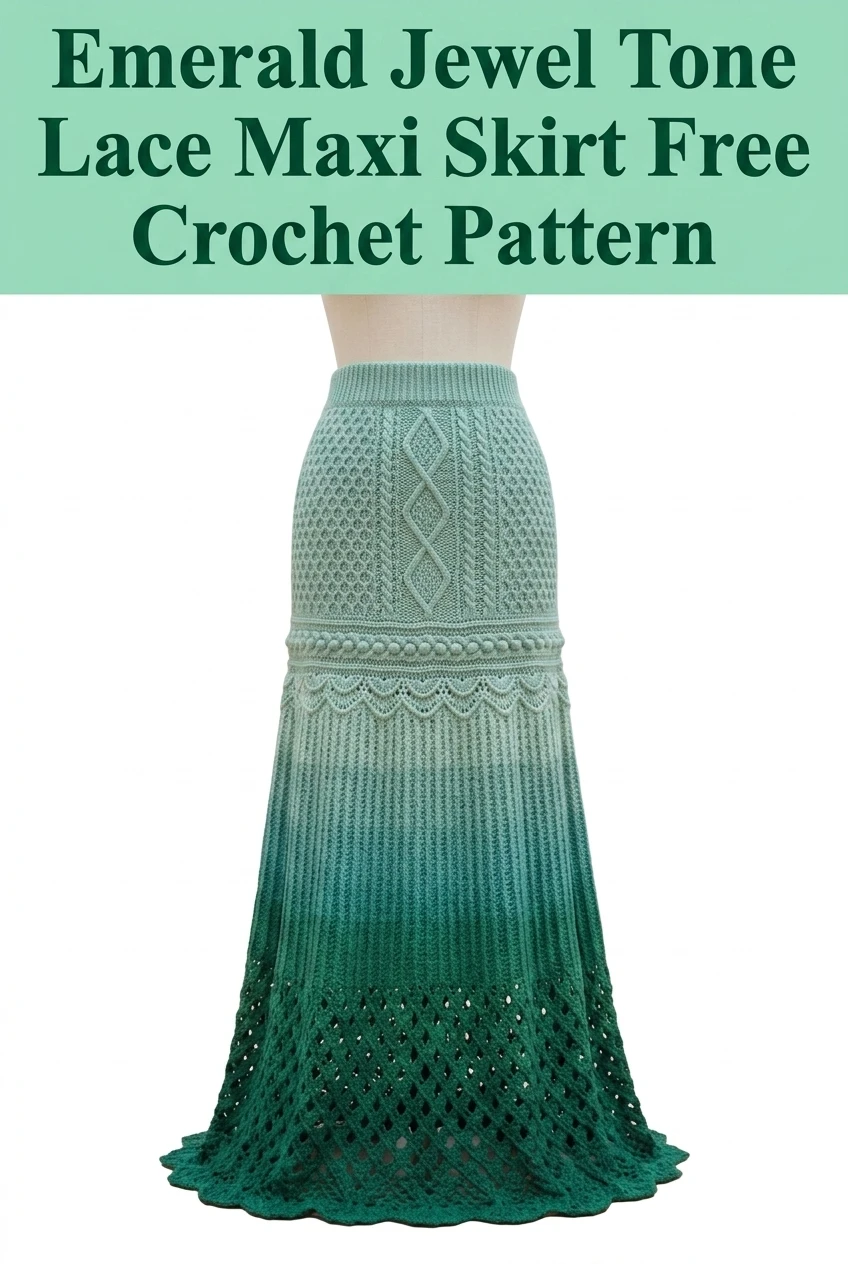 Emerald Jewel Tone Lace Maxi Skirt Free Crochet Pattern