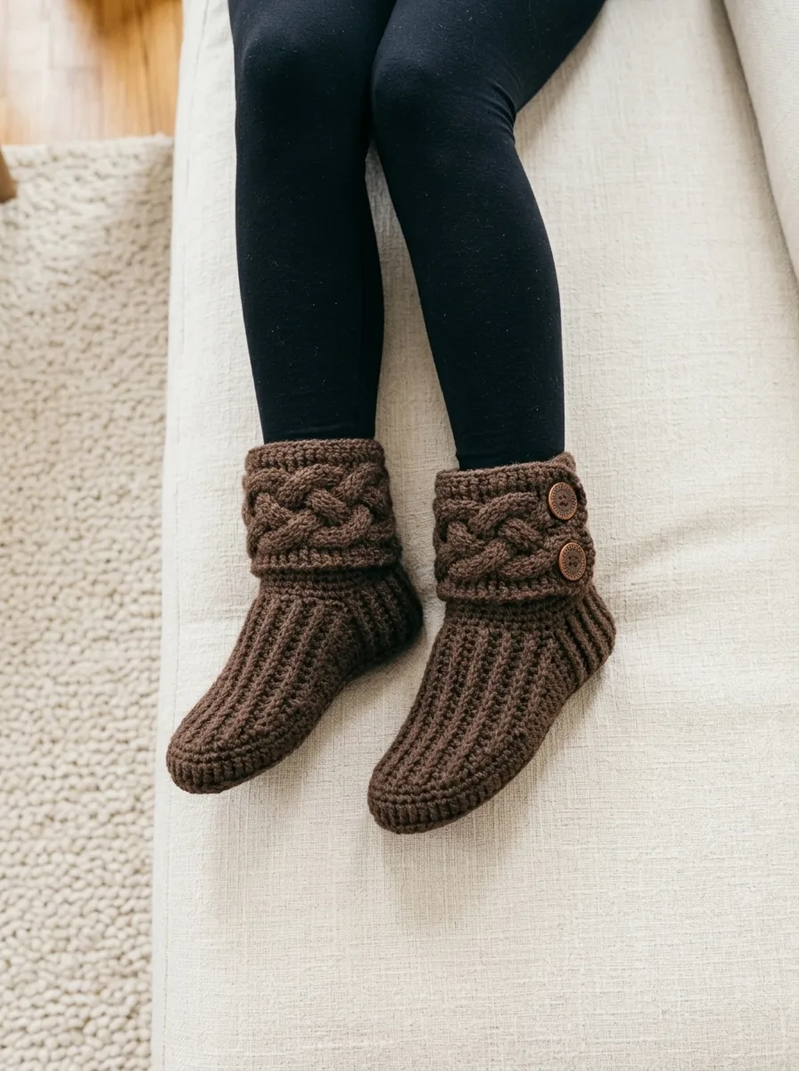 Espresso Brown Cabin Cozy Slipper Boots Free Crochet Pattern