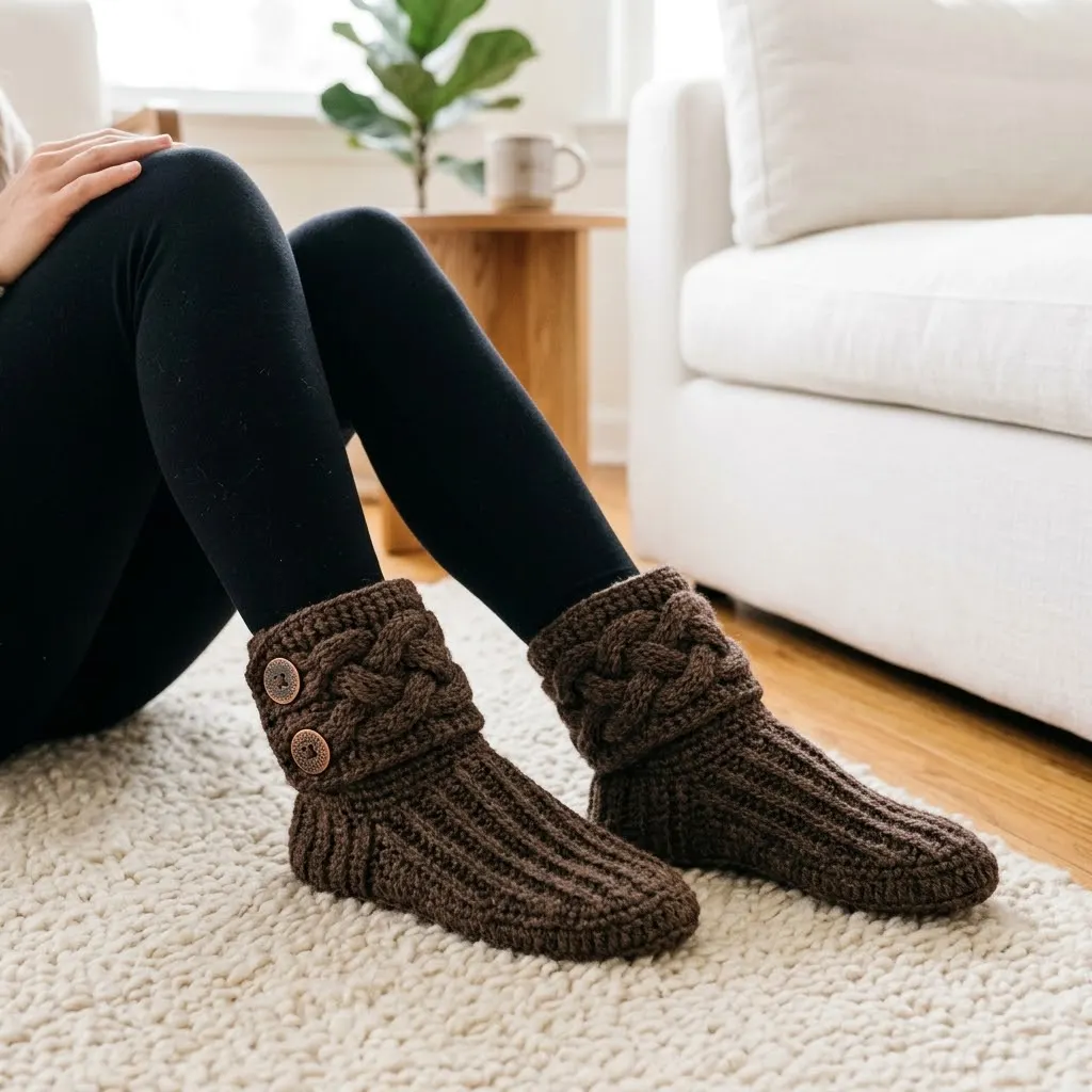 Espresso Brown Cabin Cozy Slipper Boots Free Crochet Pattern
