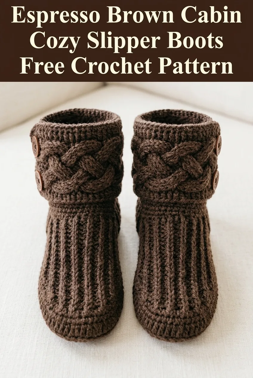 Espresso Brown Cabin Cozy Slipper Boots Free Crochet Pattern