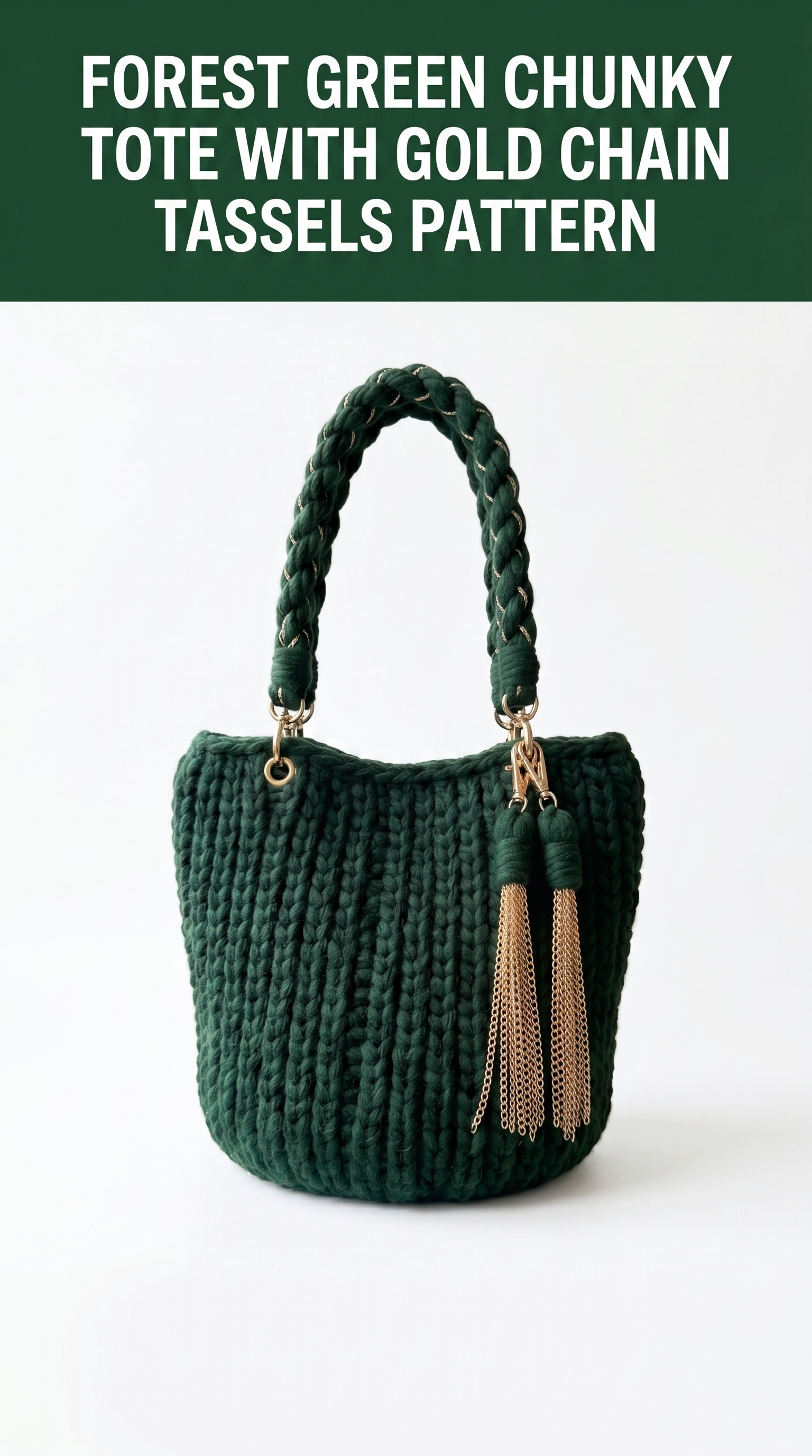 Forest Green Chunky Tote with Gold Chain Tassels Pattern