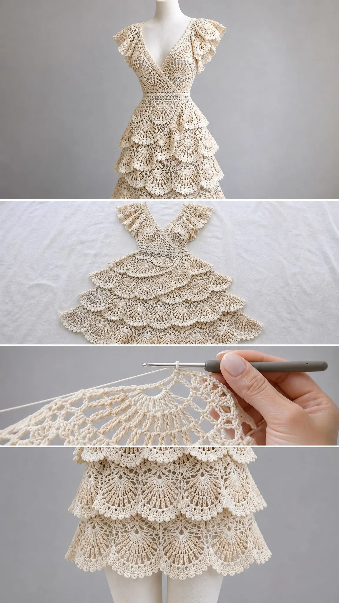 Ivory Pearl Fan Dress Crochet Pattern