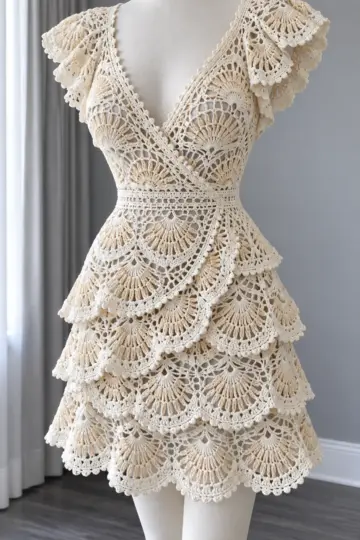 Ivory Pearl Fan Dress Crochet Pattern