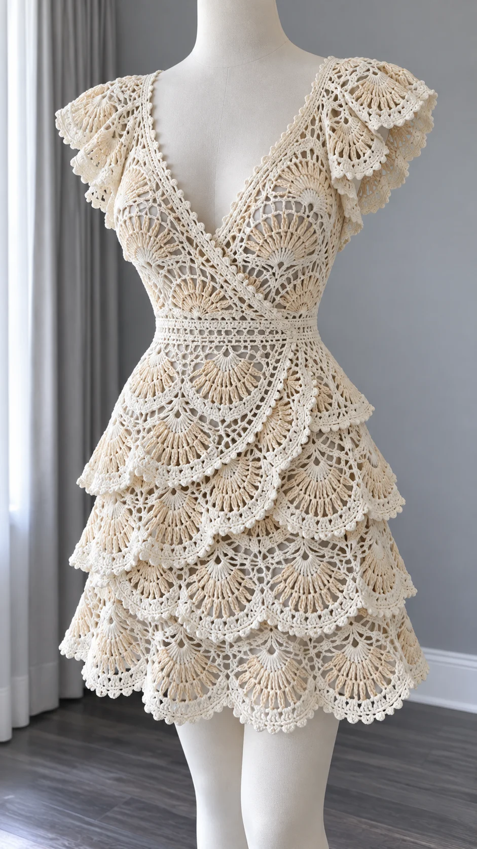 Ivory Pearl Fan Dress Crochet Pattern
