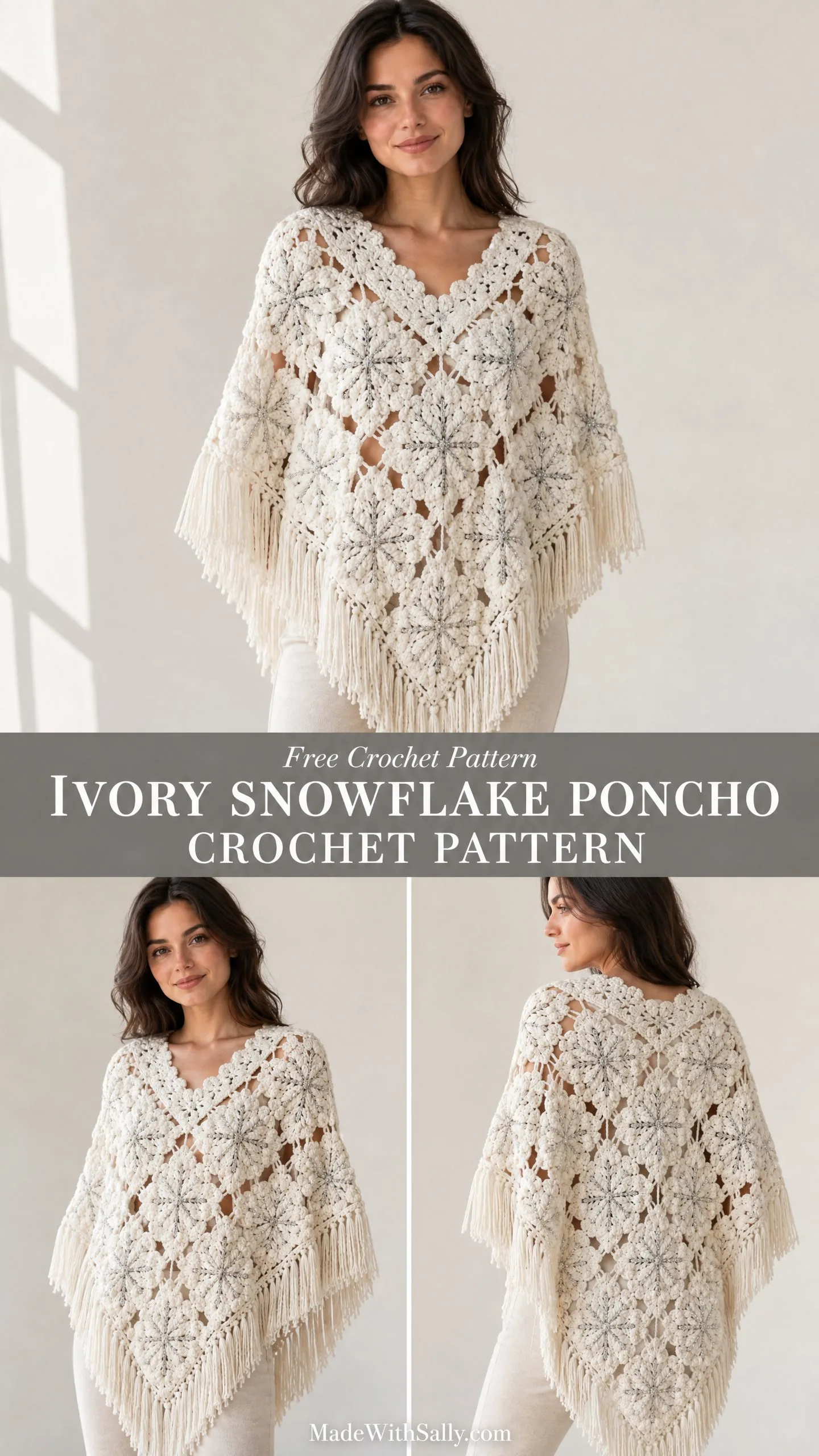 Ivory Snowflake Poncho Crochet Pattern
