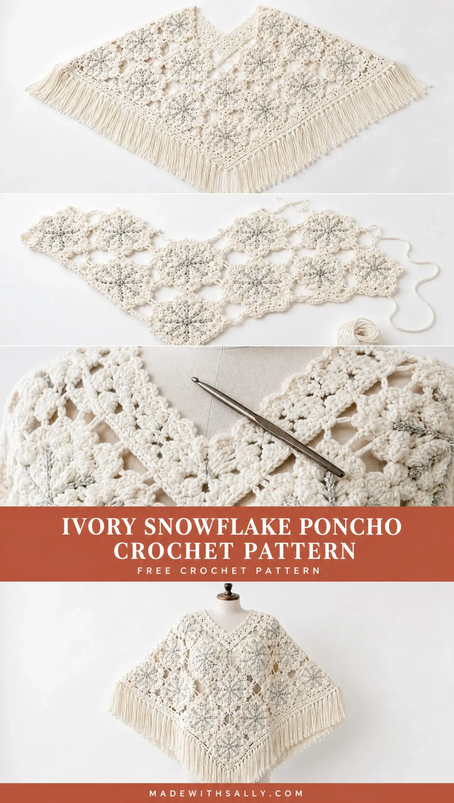 Ivory Snowflake Poncho Crochet Pattern