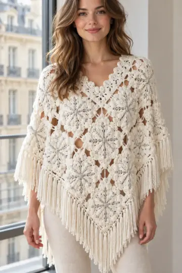 Ivory Snowflake Poncho Crochet Pattern