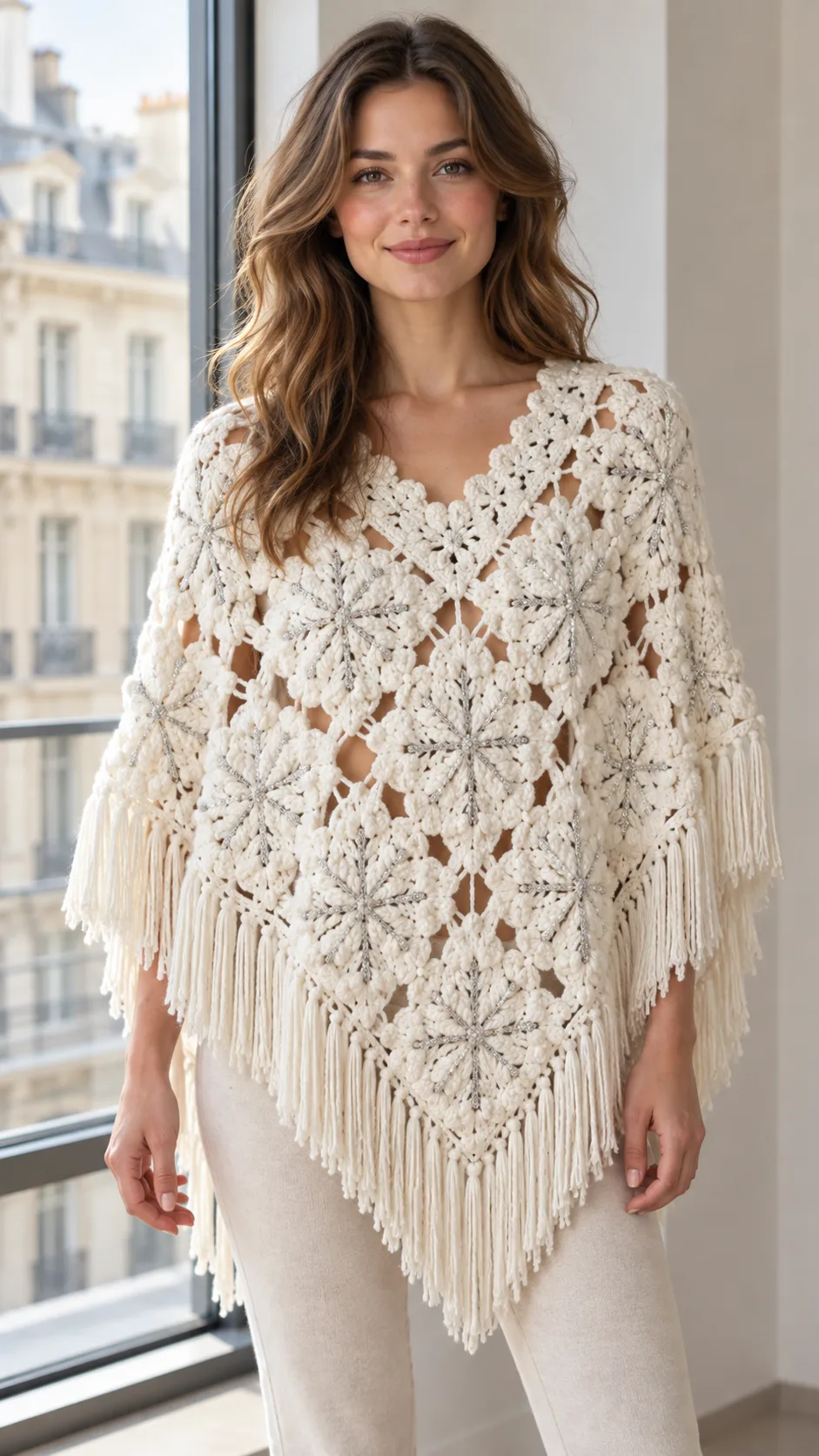 Ivory Snowflake Poncho Crochet Pattern