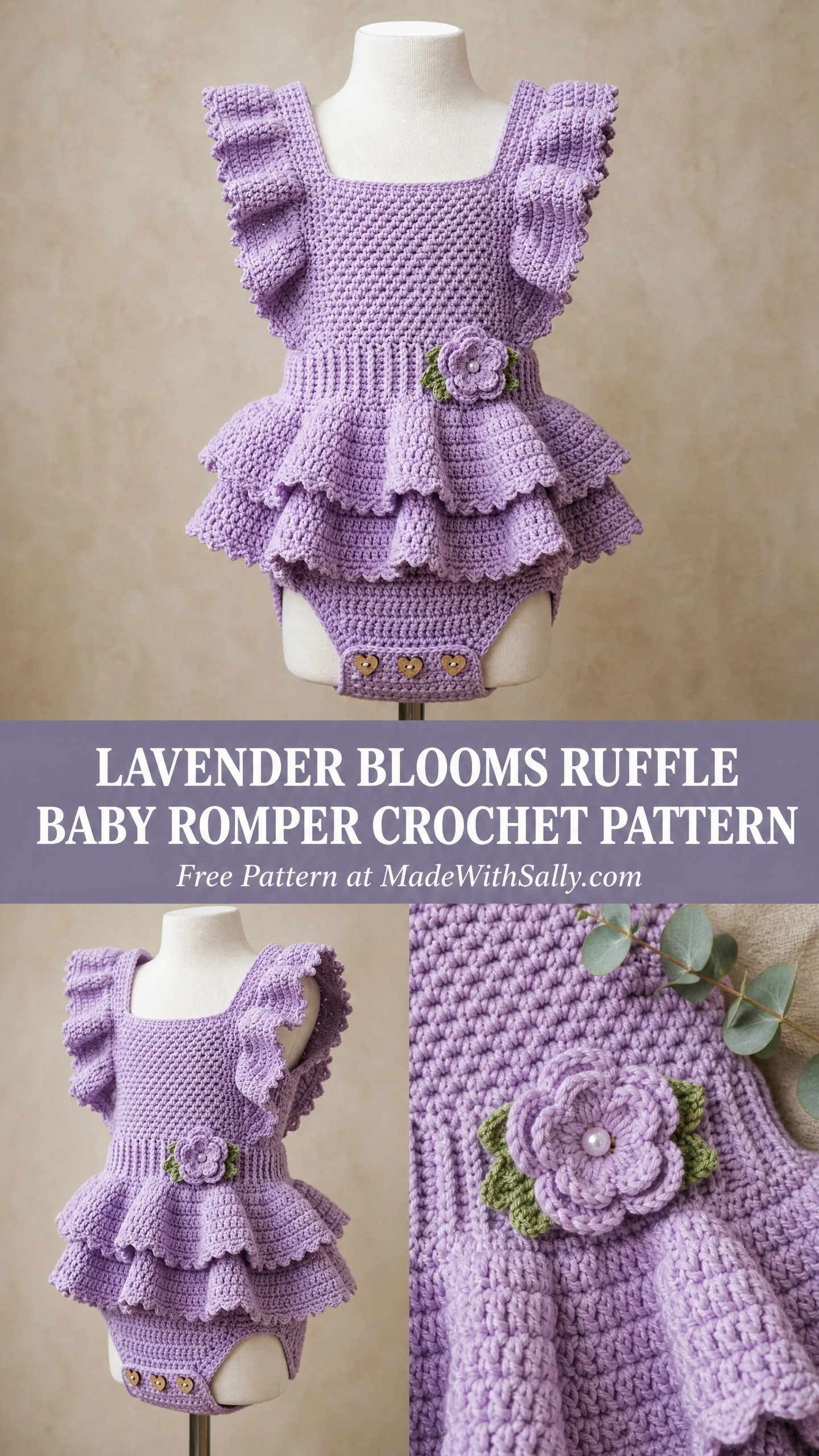 Lavender Blooms Ruffle Baby Romper Free Crochet Pattern