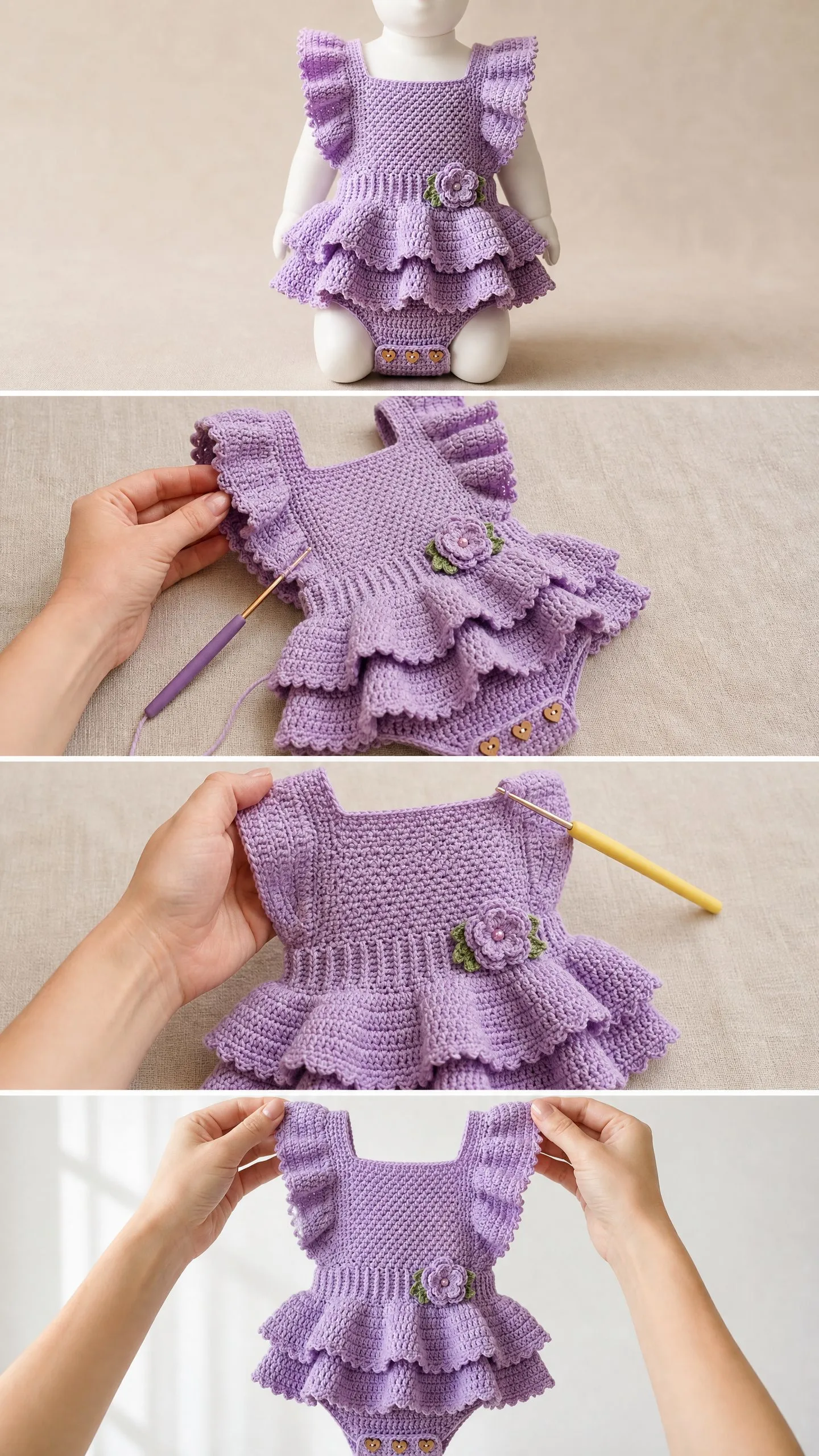 Lavender Blooms Ruffle Baby Romper Free Crochet Pattern