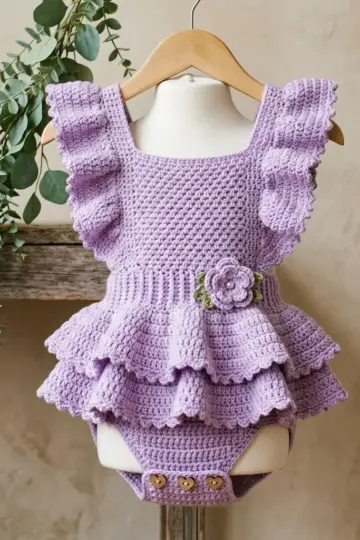 Lavender Blooms Ruffle Baby Romper Free Crochet Pattern