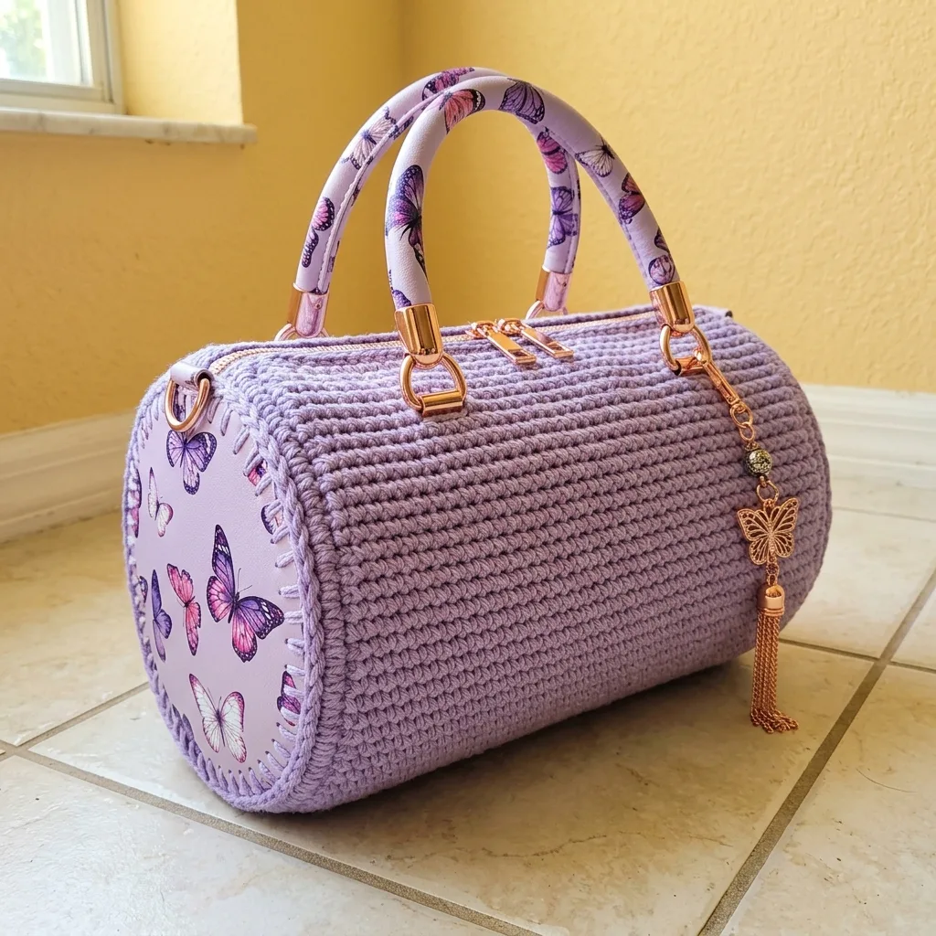 Lavender Butterfly Barrel Handbag Crochet Pattern