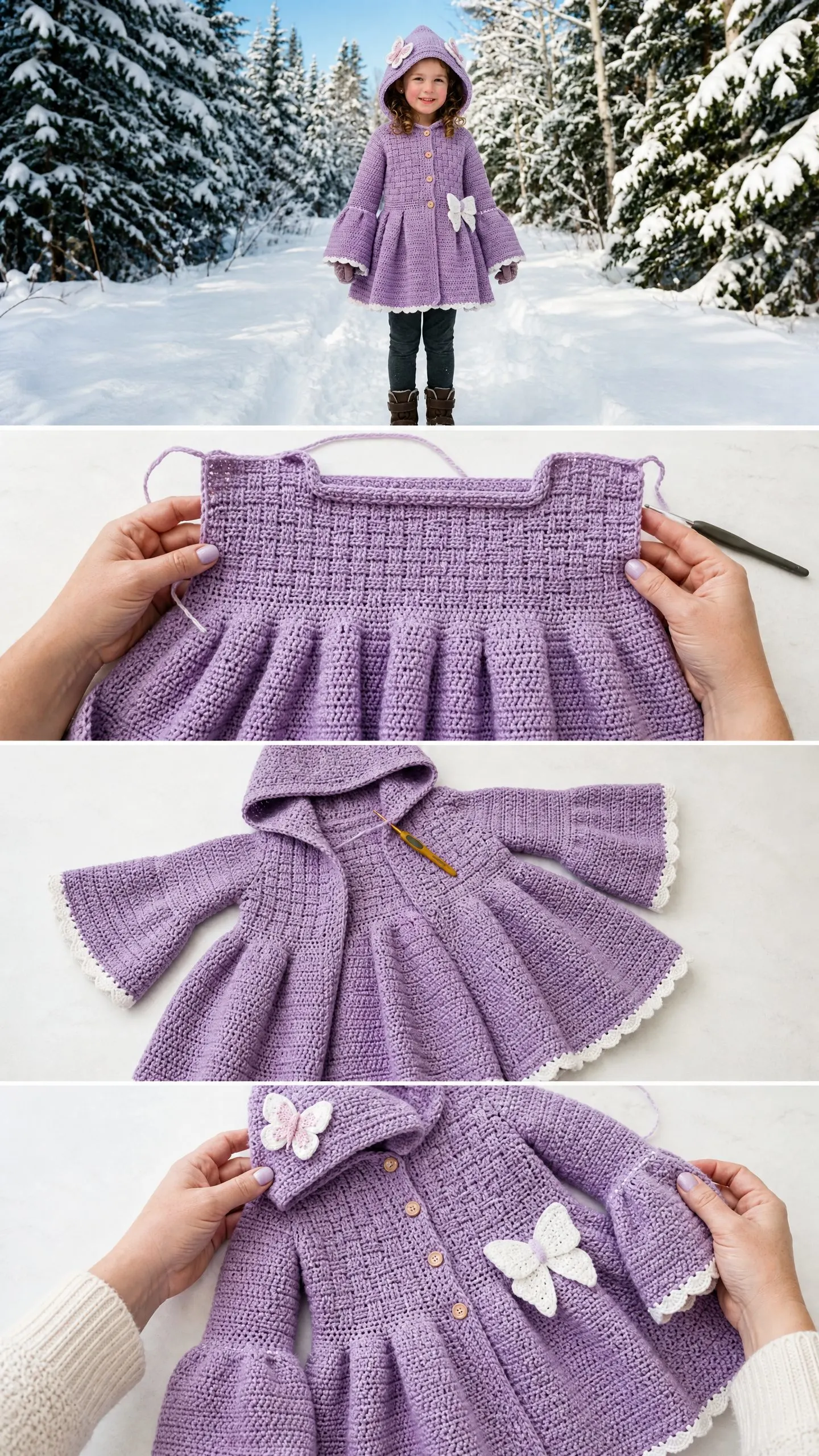 Lavender Butterfly Hooded Coat Free Crochet Pattern