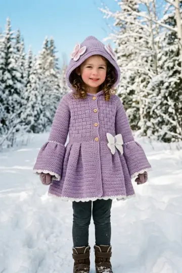 Lavender Butterfly Hooded Coat Free Crochet Pattern