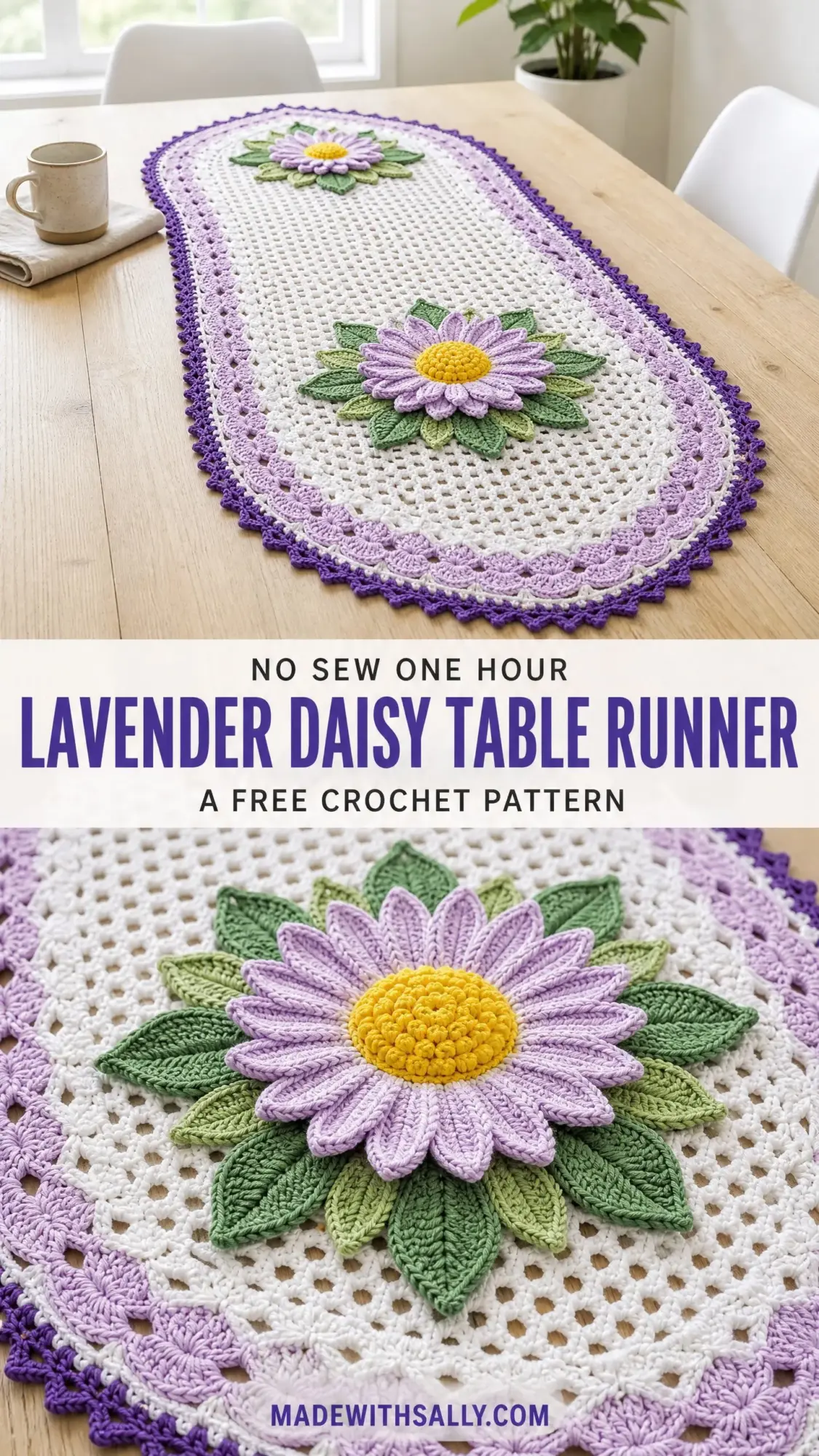 Lavender Daisy Table Runner Free Crochet Pattern