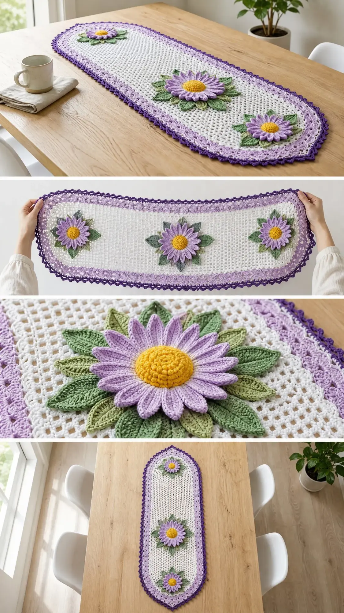 Lavender Daisy Table Runner Free Crochet Pattern