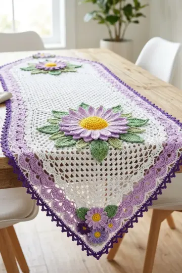 Lavender Daisy Table Runner Free Crochet Pattern